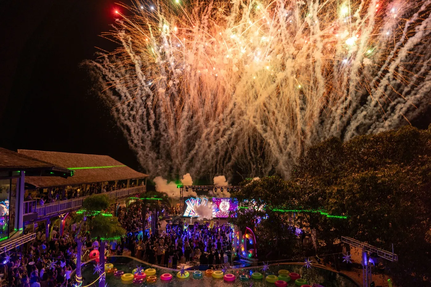 Fireworks over the BATIC 2026 farewell night, with the stage and crowd below